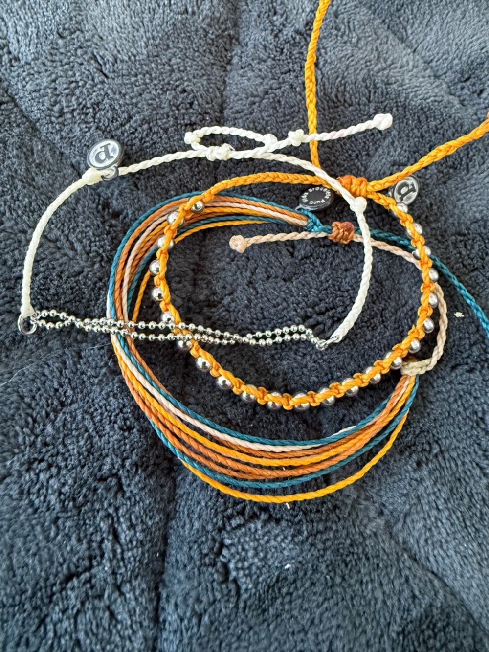 Pura Vida Orange Teal Cream Layered String Bracelet Set